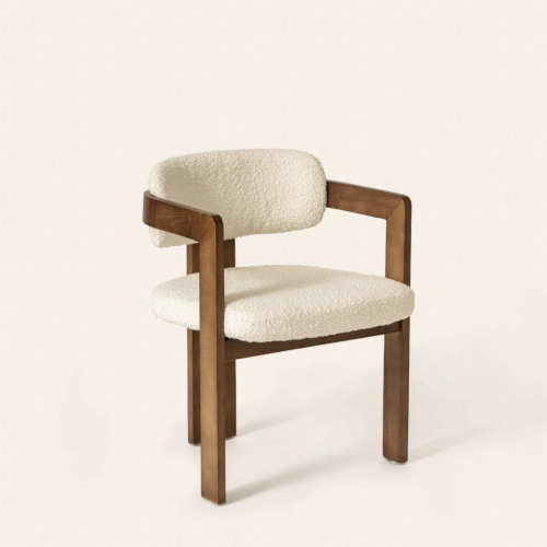 Curved Wood Bouclé Dining & Lounge Chair - Choice of Teak/ Oak Wood