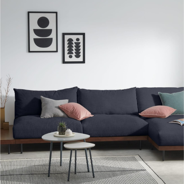 Manchester Space Grey Fabric With Wooden Base L-Shape Sofa