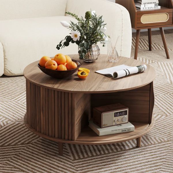 Arlowe Round Walnut Coffee Table with Hidden Storage