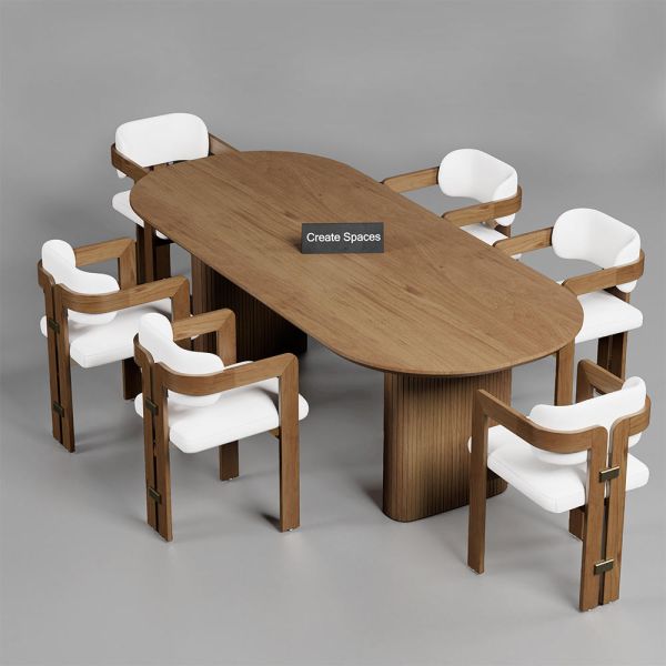 Oak/teak/mango Wood Fluted Base Dining Set.
