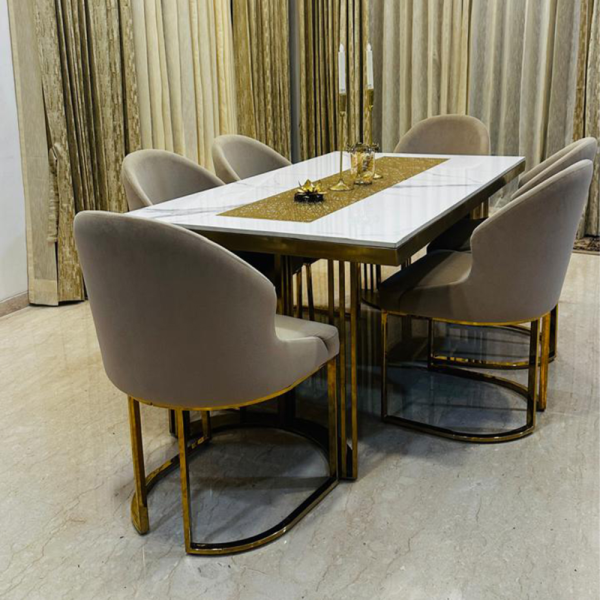 Steel C-type Base With Susan Gold Dining Chairs-6Seater Set.