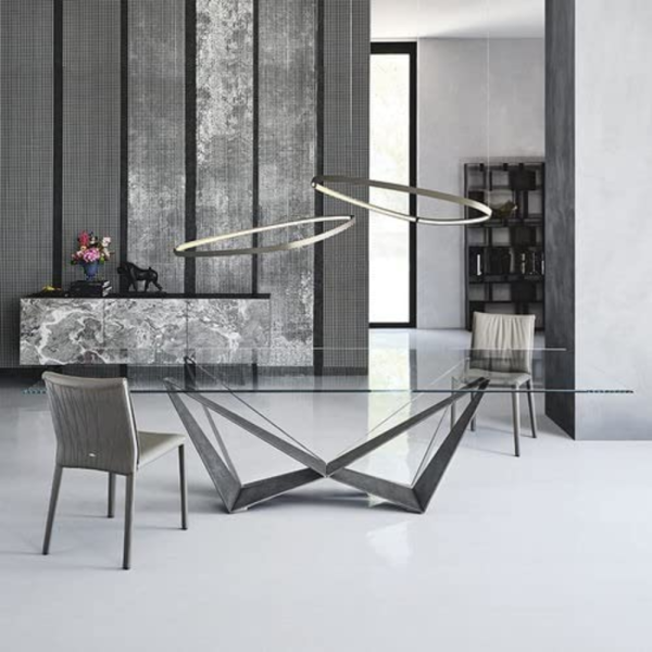 Italian Spider Glass Top Dining Table with Matt Grey Base- 6/8 seater