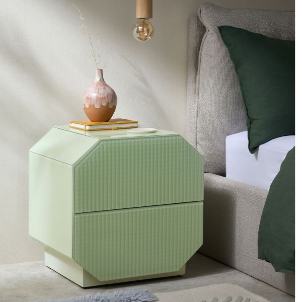 Green Glass Angular Bedside Table