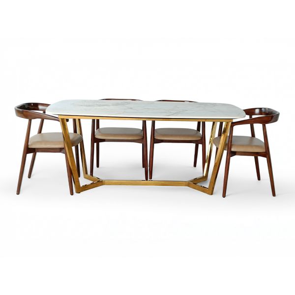 Arken chairs with Gold PVD-coated Sigauge stainless steel base Dining set