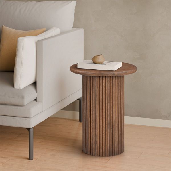 Fluted Mango Wood Side Table