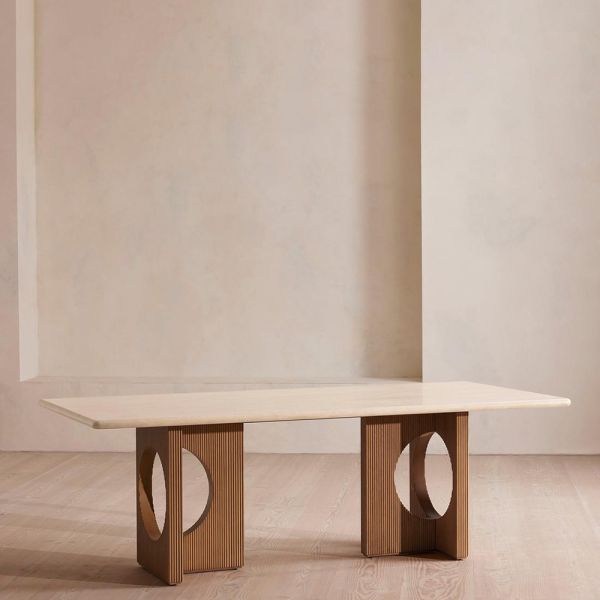 Onyx Marble Dining Table with Fluted Dual-Pedestal Base