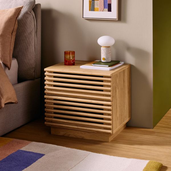 Oak-Effect Slatted Bedside Table