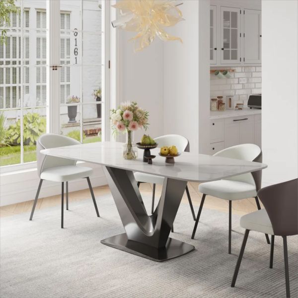 Gun Grey PVD Coated Marble Dining Table - 4/6/8 seater