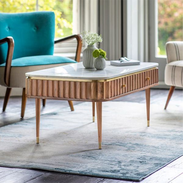 Flute Marble Coffee Table — Natural Walnut