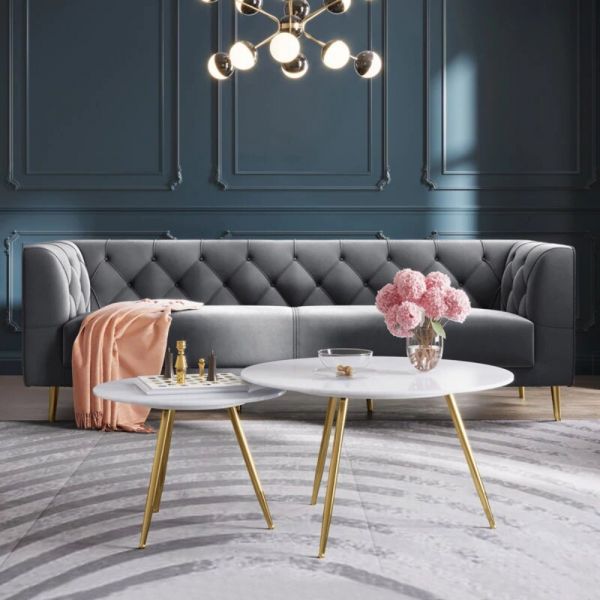 Swansea Cloud Grey Chesterfield Velvet Sofa