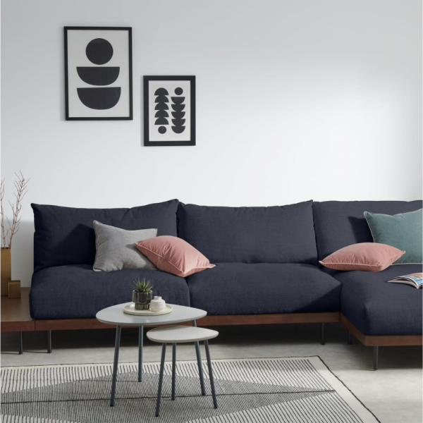 Manchester Space Grey Fabric With Wooden Base L-Shape Sofa