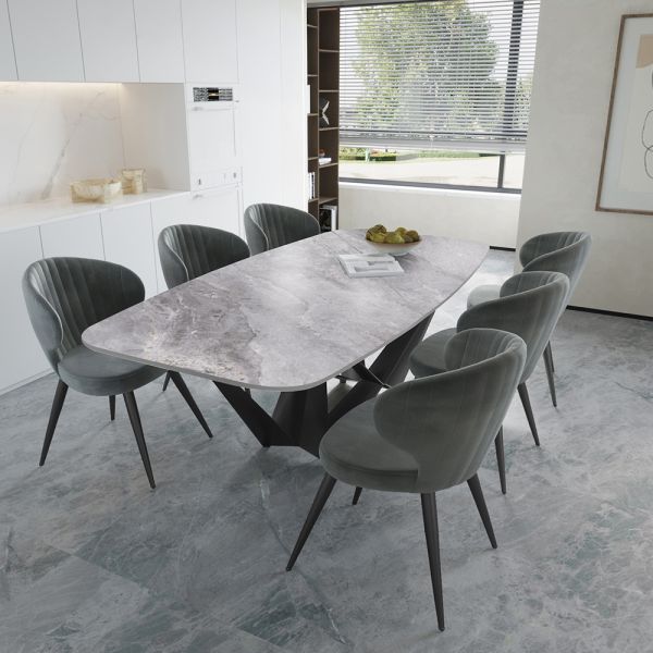 Achromic Grey Ibid Contemporary Dining Set with Magellion Dining Chairs - 4/6/8 Seater
