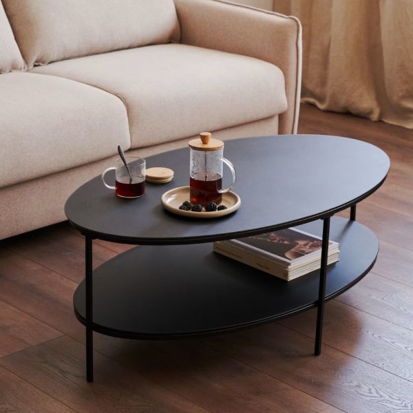 Fideia Tempered Glass and Metal Coffee Table with Matte Black Finish.