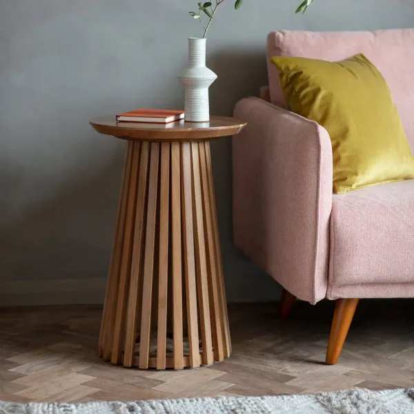 Solid Wood Slatted Side Table