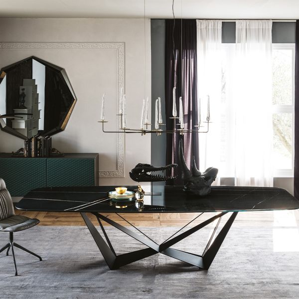 Italian Kermik Marble Skorpio Dining Table – Black Base | 4/6/8/10 Seater