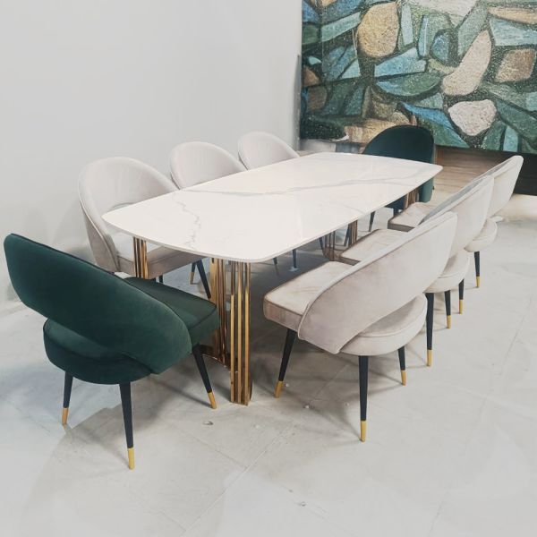 PVD Gold C-Base Dining Set– Optimal Legroom | 4/6/8 Seater Set