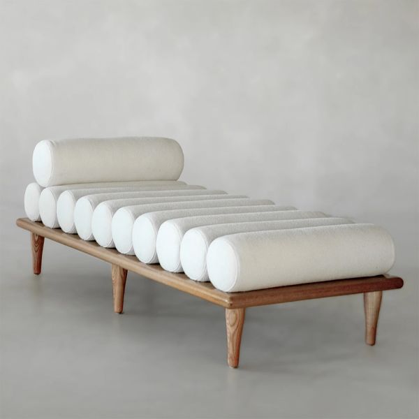 Teak Wood Boucle Daybed