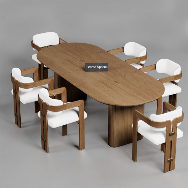 Oak/teak/mango Wood Fluted Base Dining Set.