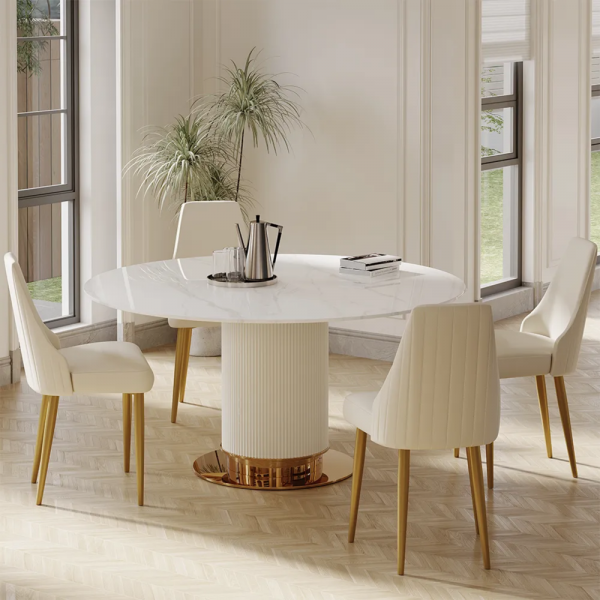 Apuavane Statuario 5 Seater Round Dining Table Set.