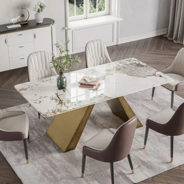 Contemporary White Rectangular Stone Dining Table - 4/6/8 seater table