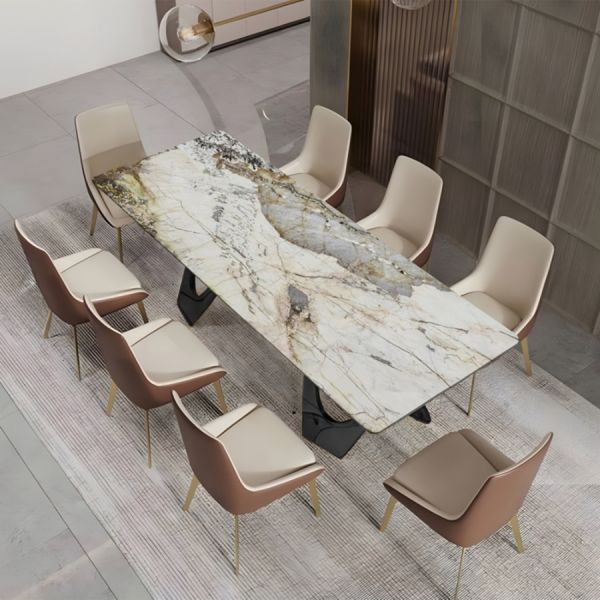 Obsidian Wing Matt Black Base Dining Table With Customisable Marble Top Options