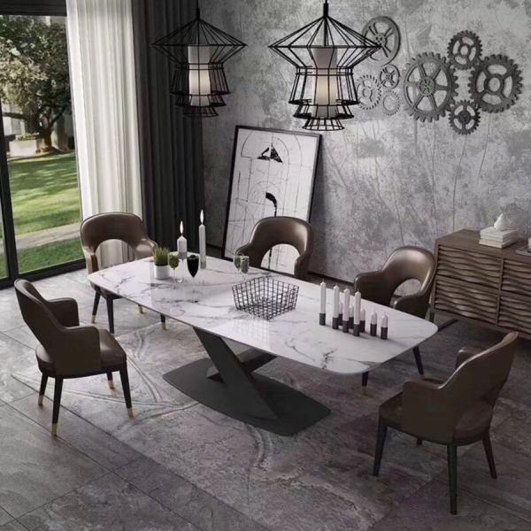 Patagonia Italian Sintered Marble Top Organic X Steel Base Dining Table
