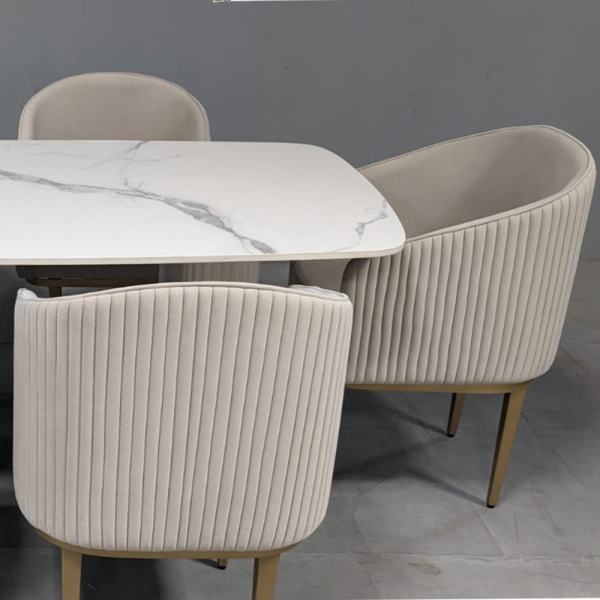 PU Coated Fluted Pedestal Wooden Base Dining Set with Signature Dining Chair 4/6/8 Seater Set