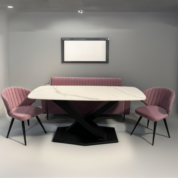 Marble Top X Base Dining Set.