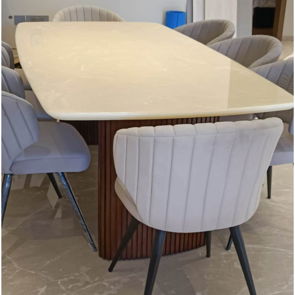 Bogota Onyx Top and Wooden Fluted Base Dining Set - 6/8 Seater.