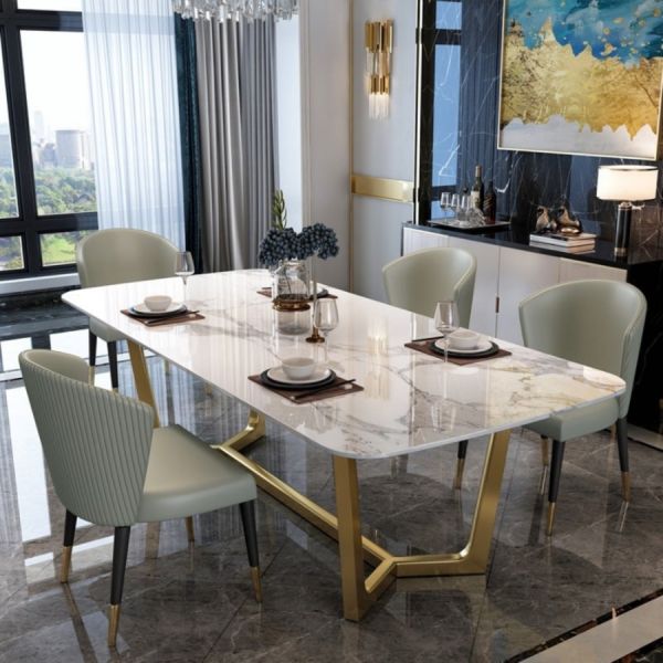 Modern Style Marble Dining Set With PU Leather Dining Chairs - 4/6/8 seater