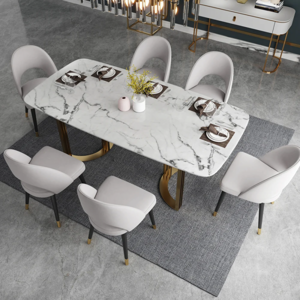 PVD Gold C-Base Leatherette Finish  Dining Set– Optimal Legroom | 4/6/8 Seater Set
