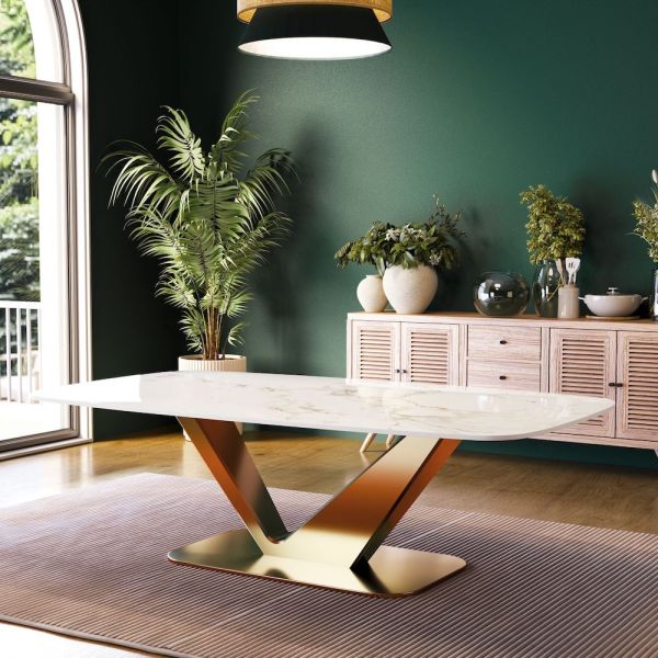 Florentine Golden Elegance Marble Dining Table 6/8 seater