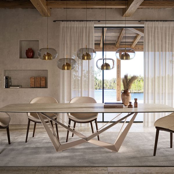 Italian Kemik Skorpio Dining Table – Simmer Gold Base | 4/6/8/10 Seater