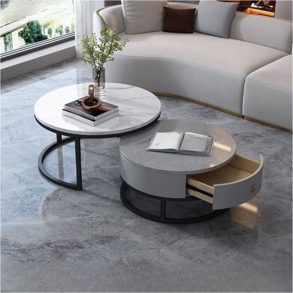 Multi-Top Nested Circular Coffee Table with Storage Drawer