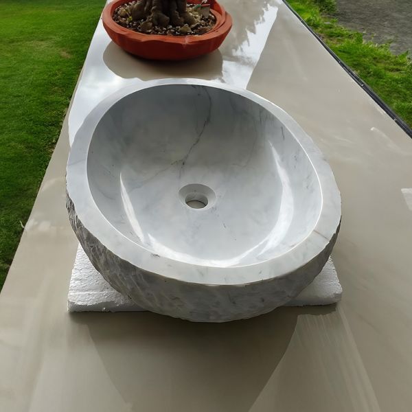 Natural White Marble Stone Pedestal Basin