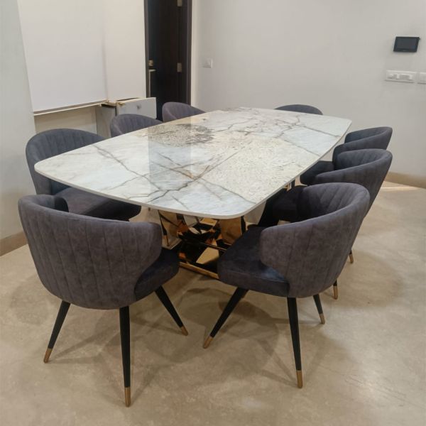 Marble Top With Gold Regal Curve Stainless Steel Base Dining Set - 4/6/8 seater