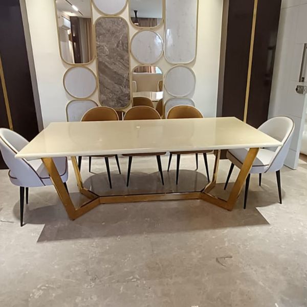 Sisgauge Gold PVD Base Dining Set with Oakley Chairs – Onyx Top