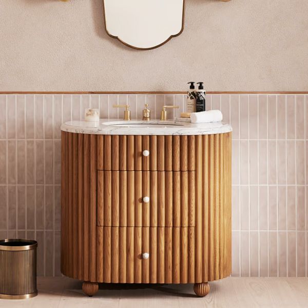 Soul White Carrera Marble Top & Solid Wood Freestanding Vanity - 900mm