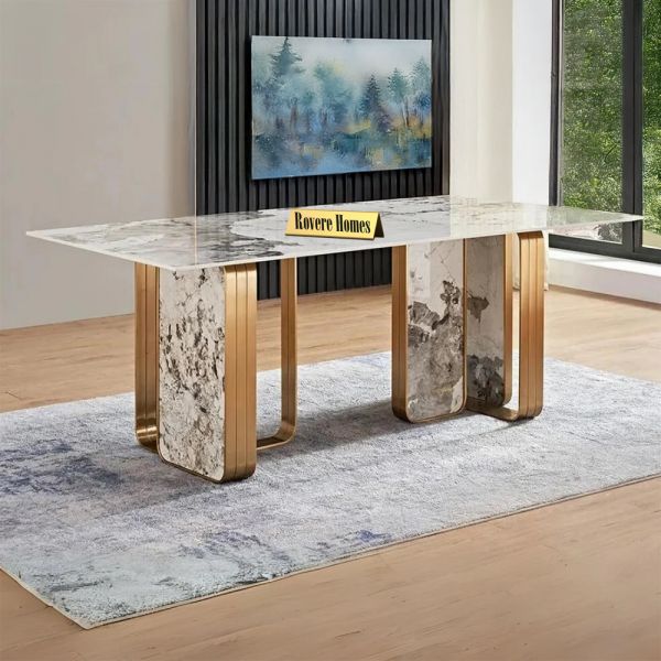 Stellar Four-Step Dining Table with PVD Gold Finish