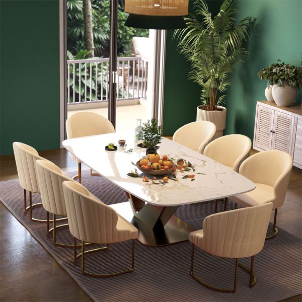 V-shaped PVD dining set with Susan Gold chairs in 4/6/8/10-seater Set 