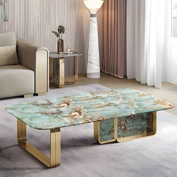 Treba Gold PVD Stainless Steel Coffee Table – Custom Marble Top