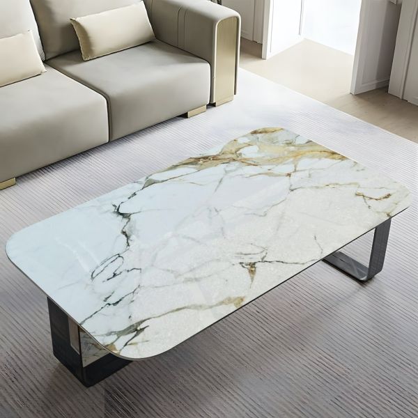 Treba Gloss Black PVD Coated Stainless Steel Coffee Table With Customisable Marble Top Options - Mont Gres / Calacatta Ultra / Shara Noir