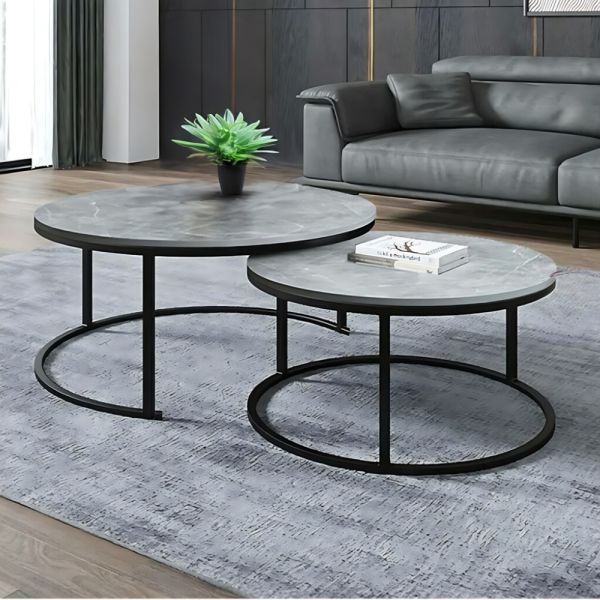 Round Porcelain Top Nesting Coffee Table Set Of 2.