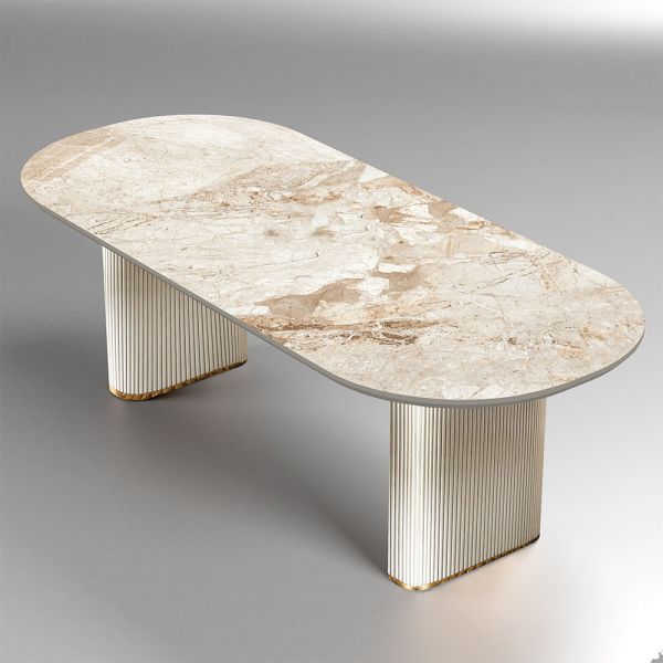 Breccia Aurora Ibis  Curvella Oakpine Dining Base