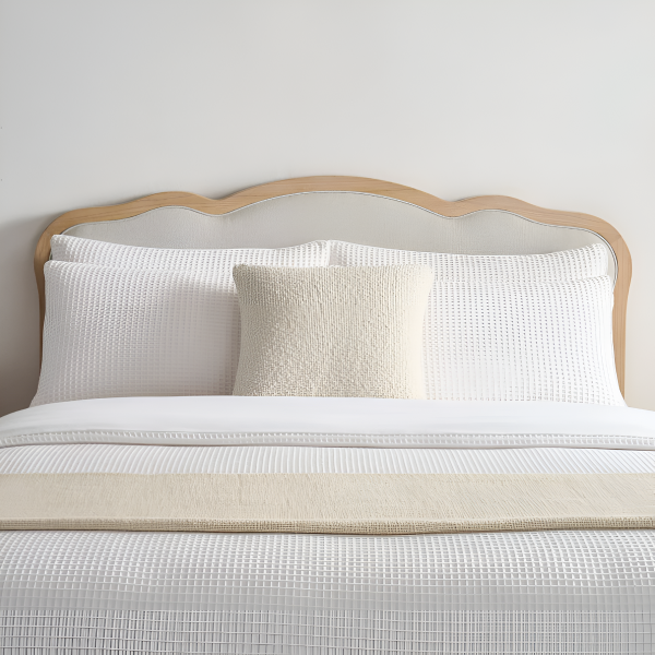 Curved Headboard Teak and Oak Wooden Bed.