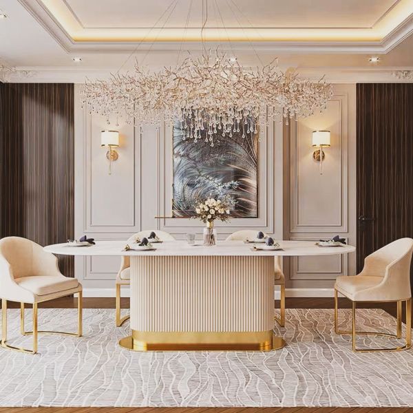 Aurora Luxe Oval Dining Set – Gold Edition