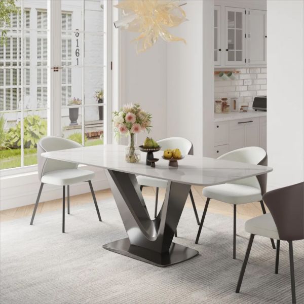 Gun Grey PVD Coated Marble Dining Table - 4/6/8 seater