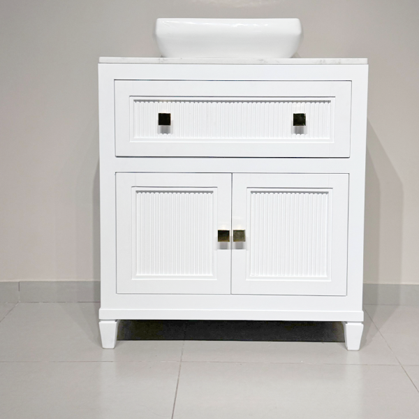 Classic White Vanity with Ceramic Sink and Natural Marble Top
