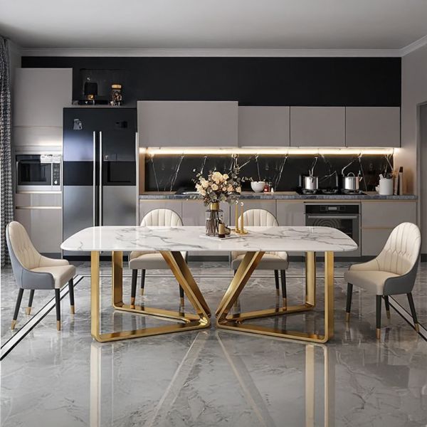 Crossbow SS PVD Gold Dining Table with Marble Top