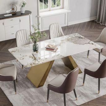 Contemporary White Rectangular Stone Dining Table - 4/6/8 seater table